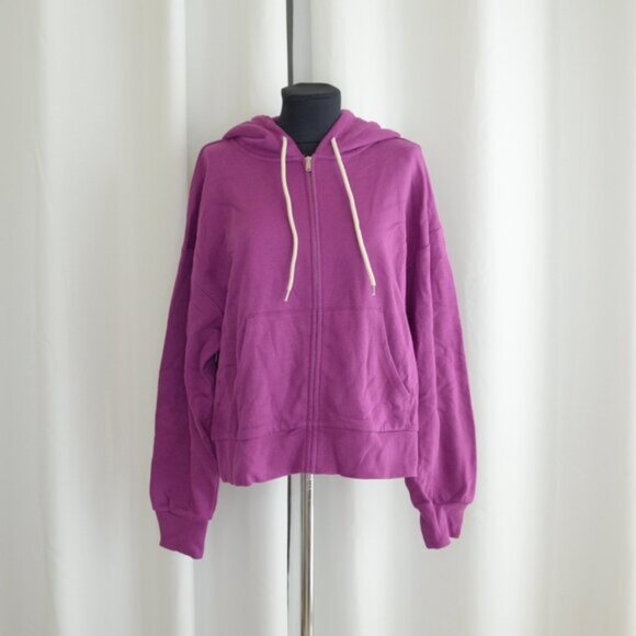 NWT Gap Vintage Soft Cropped Full-Zip Hoodie Rose Pink Verbana Sz L - Picture 2 of 7